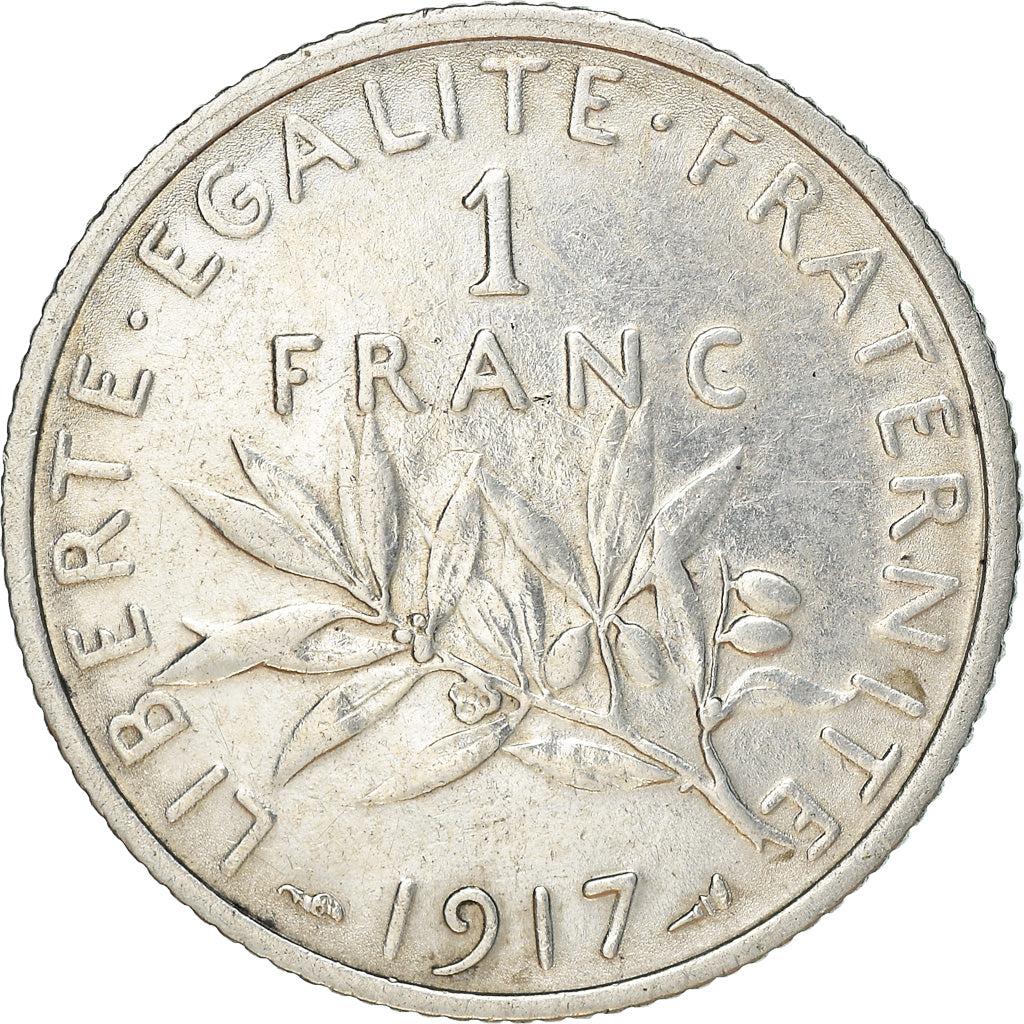 Coin, France, Semeuse, Franc, 1917, Paris, AU(55-58), Silver, KM:844.1