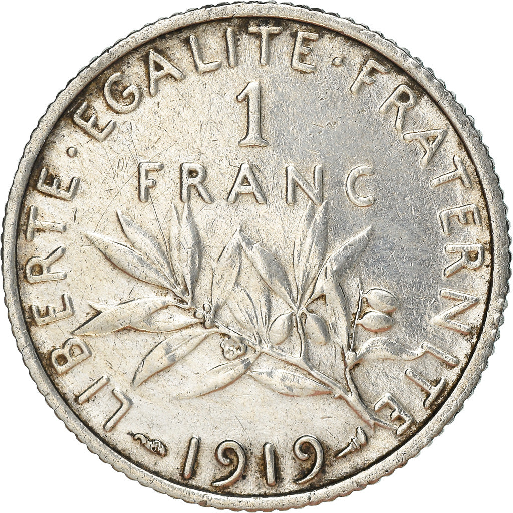 Coin, France, Semeuse, Franc, 1919, Paris, AU(55-58), Silver, KM:844.1