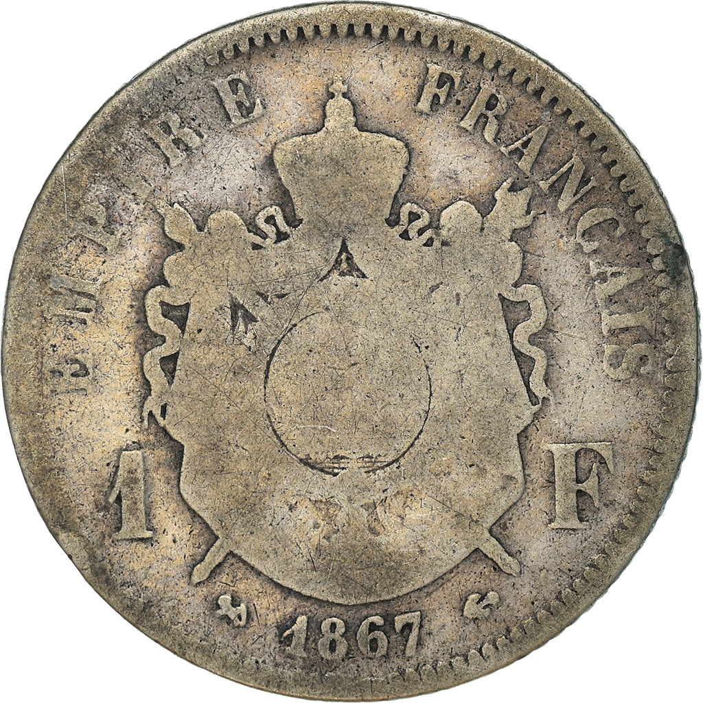 Moneta, Francia, Napoleon III, Napoléon III, Franc, 1867, Bordeaux, B+