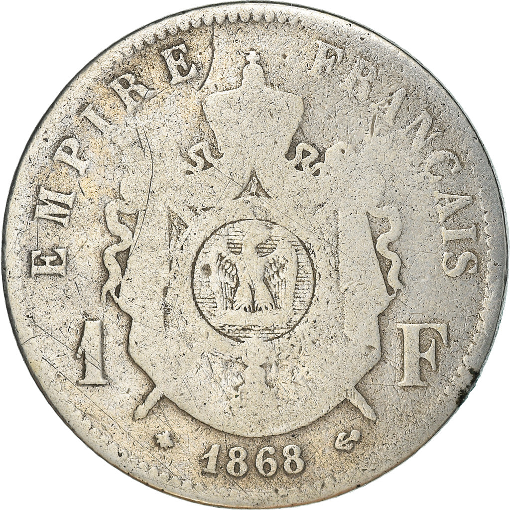 Coin, France, Napoleon III, Napoléon III, Franc, 1868, Paris, VF(20-25)