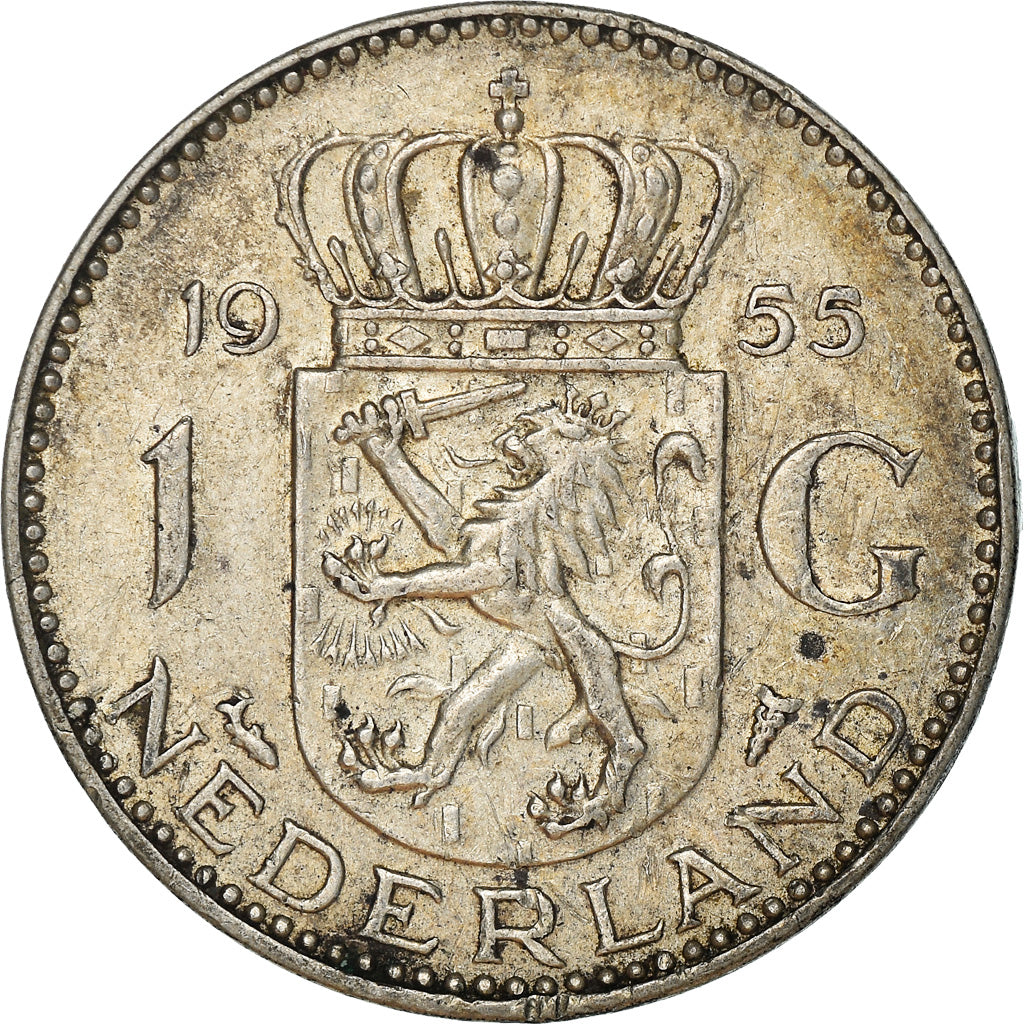 Coin, Netherlands, Juliana, Gulden, 1955, VF(30-35), Silver, KM:184