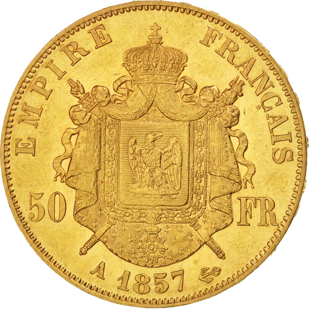 Second Empire, 50 Francs or Napoléon III tête nue, 1857 A, Paris, Gadoury 1111