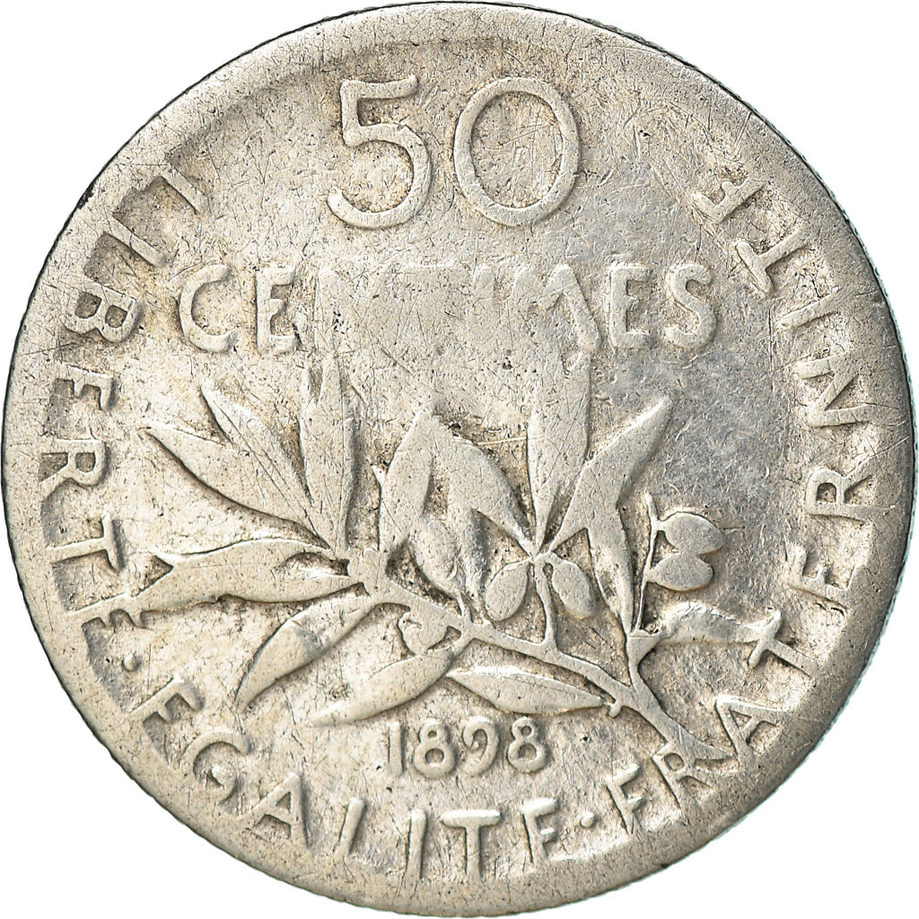 Moneta, Francia, Semeuse, 50 Centimes, 1898, Paris, MB, Argento, KM:854