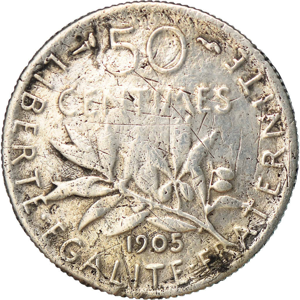 Moneta, Francia, Semeuse, 50 Centimes, 1905, Paris, MB, Argento, KM:854