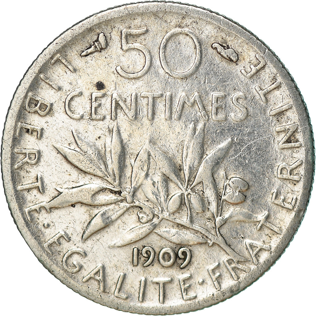 Coin, France, Semeuse, 50 Centimes, 1909, Paris, EF(40-45), Silver, KM:854
