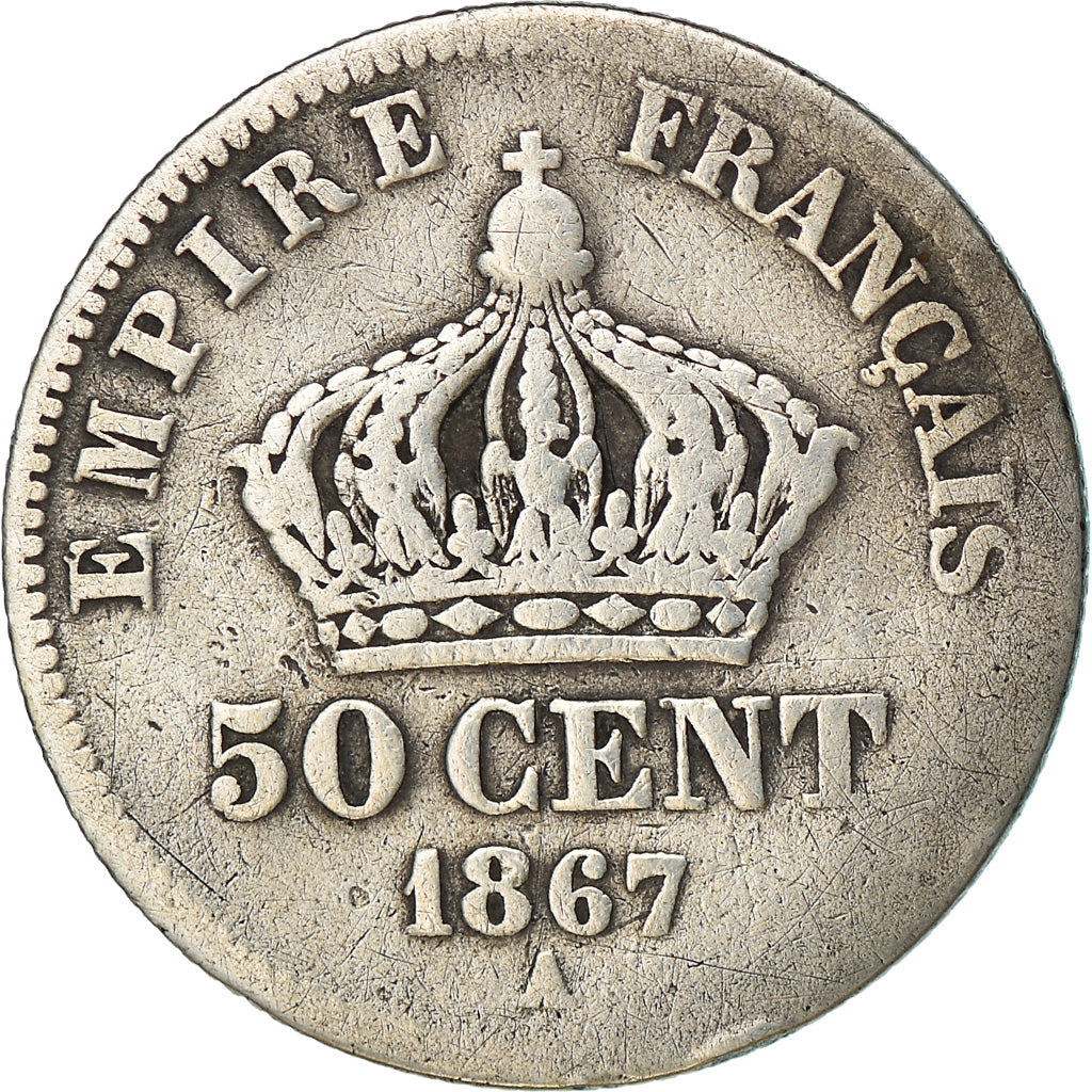 Moneta, Francia, Napoleon III, Napoléon III, 50 Centimes, 1867, Paris, MB