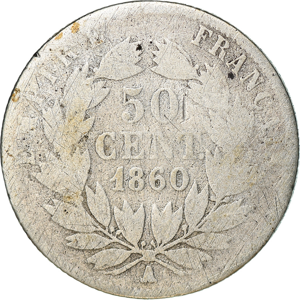 Monnaie, France, Napoleon III, Napoléon III, 50 Centimes, 1860, Paris, B+
