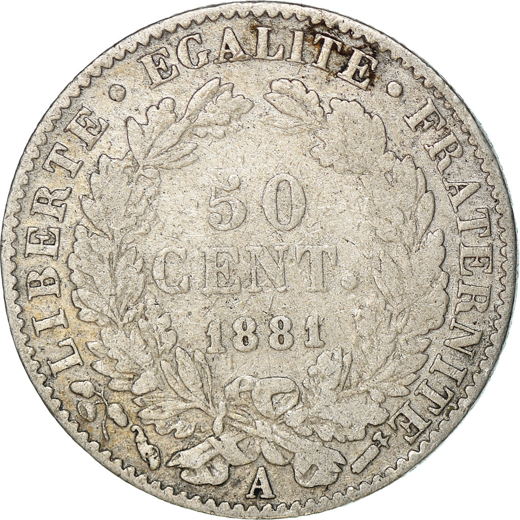 Monnaie, France, Cérès, 50 Centimes, 1881, Paris, TB, Argent, Gadoury:419a