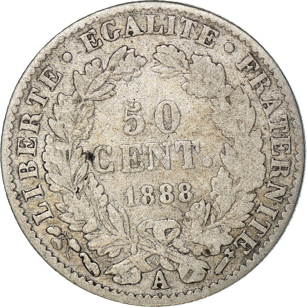 Monnaie, France, Cérès, 50 Centimes, 1888, Paris, TB, Argent, Gadoury:419a