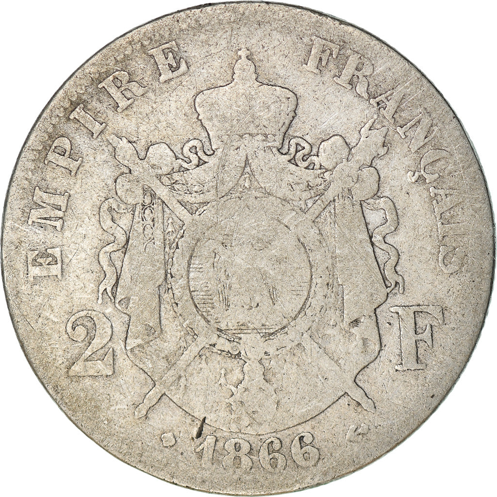 Coin, France, Napoleon III, Napoléon III, 2 Francs, 1866, Strasbourg, F(12-15)