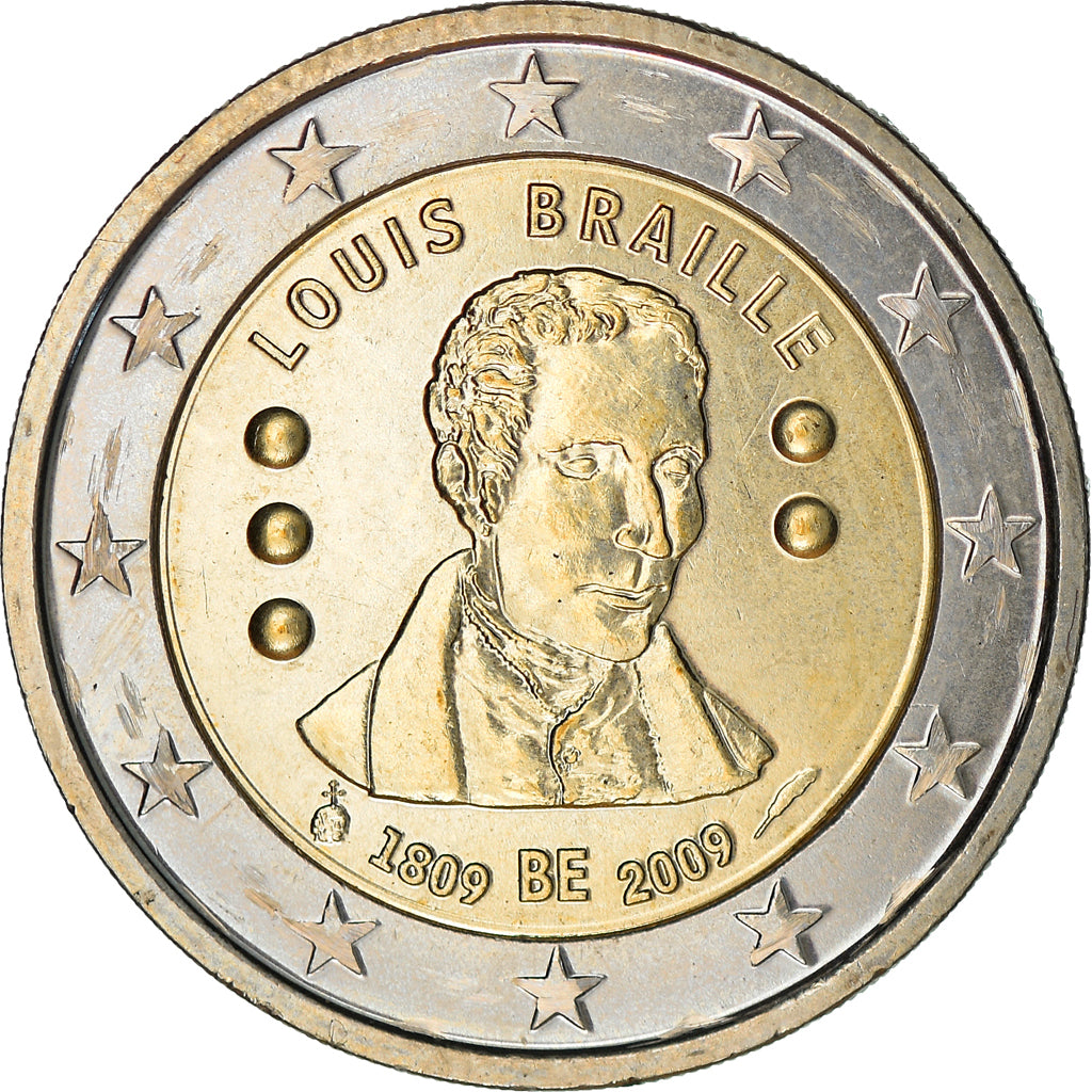 Bélgica, 2 Euro, Louis Braille, 2009, Brussels, SC, Bimetálico, KM:288