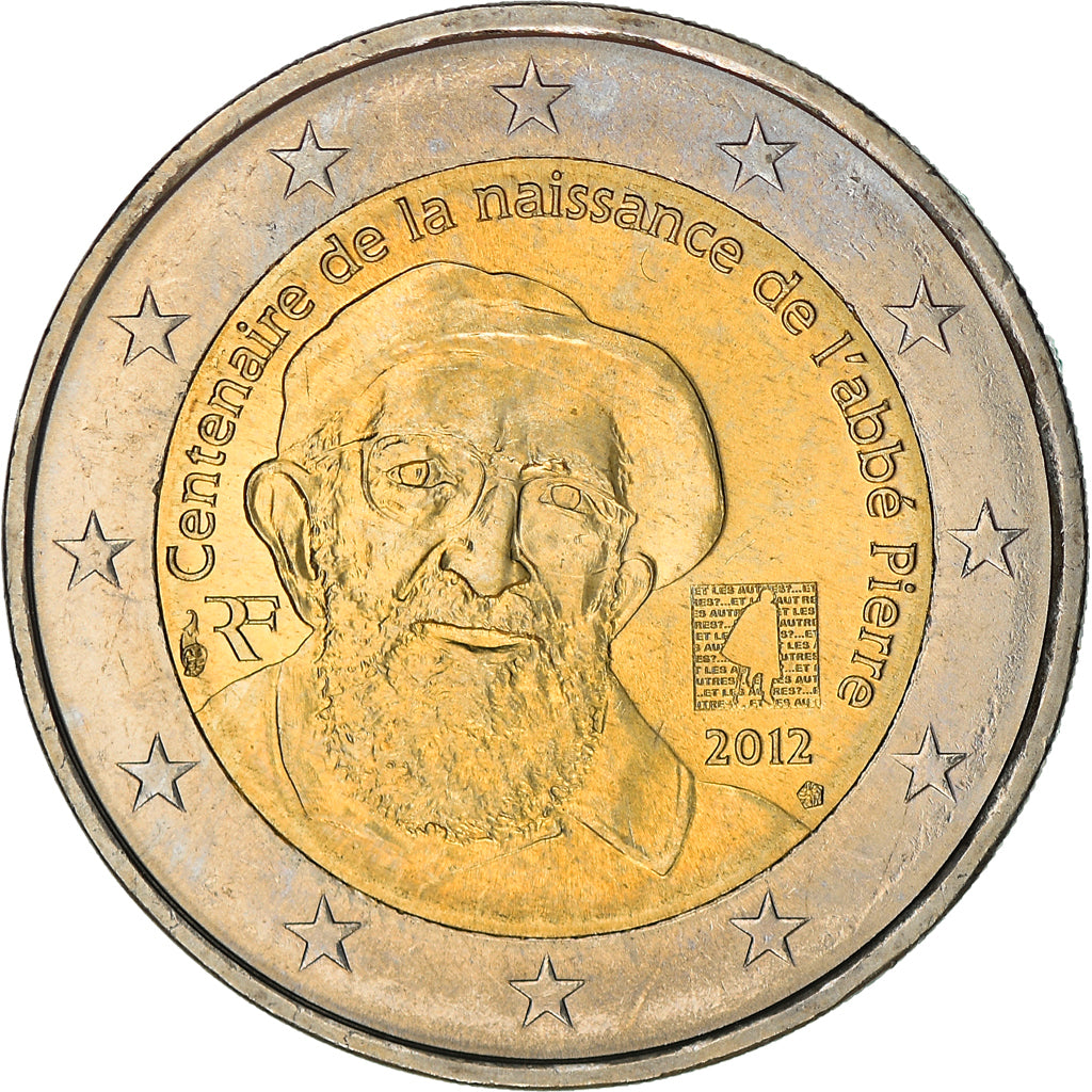 France, 2 Euro, Abbé Pierre, 2012, Paris, MS(63), Bi-Metallic, KM:1894