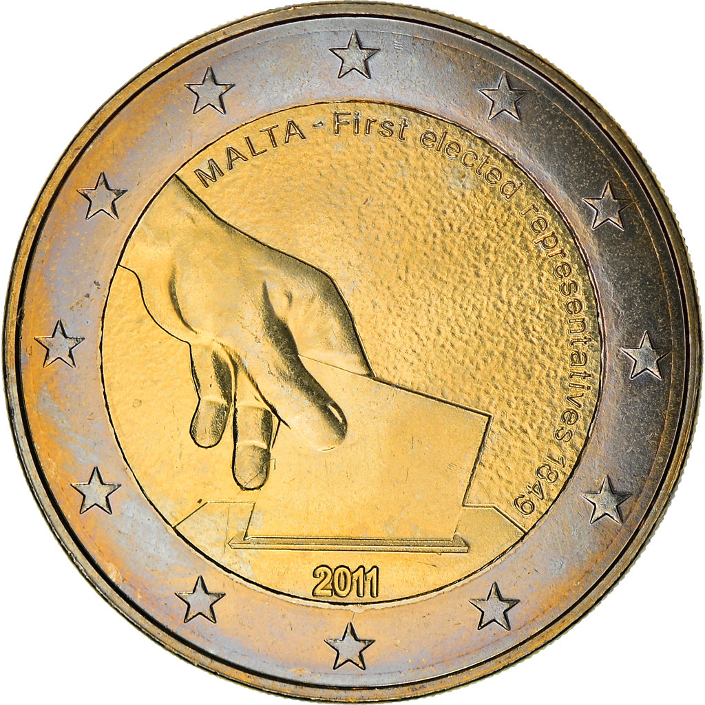 Malta, 2 Euro, First elected representatives, 2011, SPL+, Bi-metallico, KM:144
