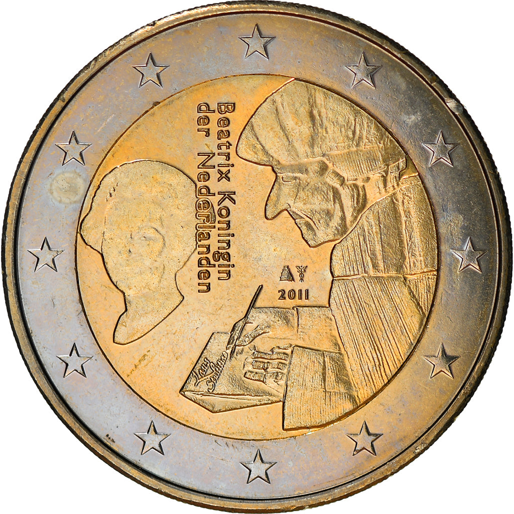 Netherlands, 2 Euro, Erasme, 2011, Brussels, MS(63), Bi-Metallic, KM:298