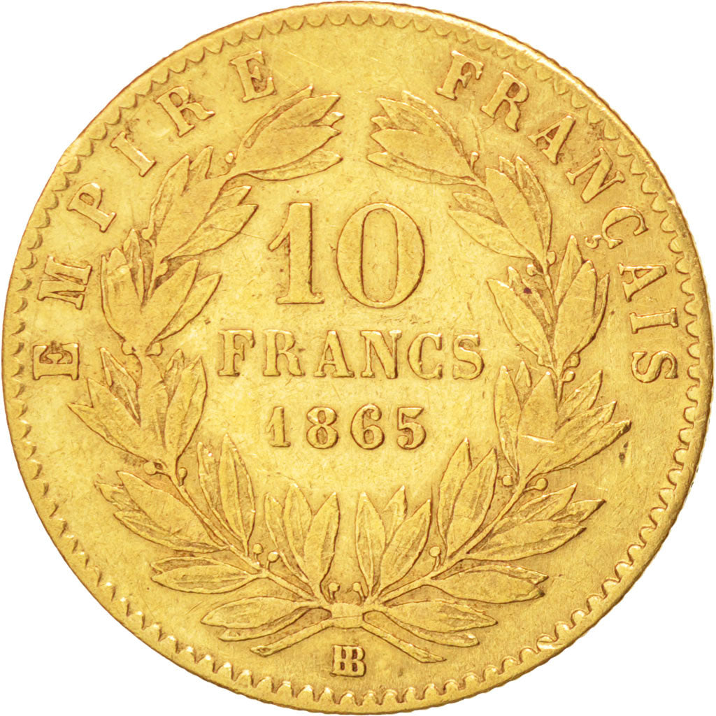 Second Empire, 10 Francs or Napoléon III tête laurée, 1865 BB, Strasbourg, Gadou