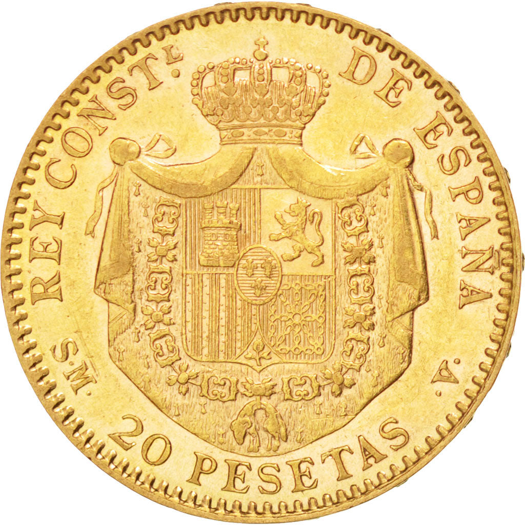 SPAIN, 20 Pesetas, 1899, Madrid, KM #709, AU(50-53), Gold, 6.44