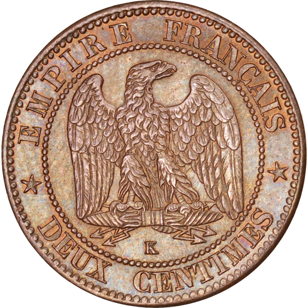 FRANCE, Napoléon III, 2 Centimes, 1861, Bordeaux, KM #796.3, MS(63), Bronze, G..