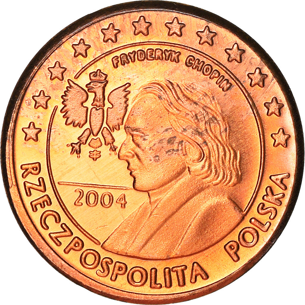Polska, Fantasy euro patterns, Euro Cent, Frédéric Chopin, 2004, Proof