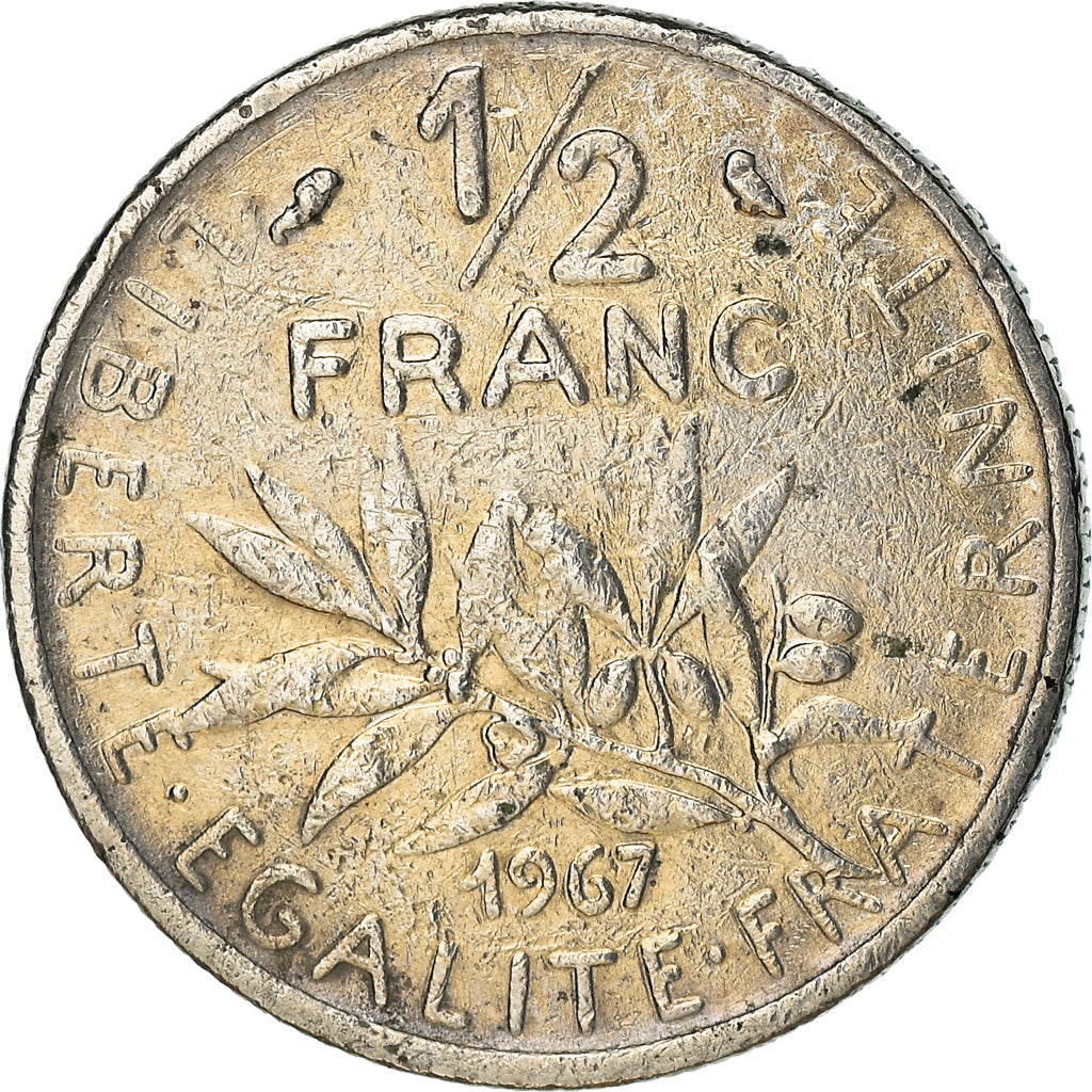 Moneda, Francia, Semeuse, 1/2 Franc, 1967, Paris, MBC+, Níquel, KM:931.1