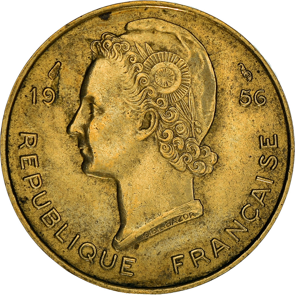 Moeda, África Ocidental Francesa, 10 Francs, 1956, EF(40-45), Alumínio-Bronze