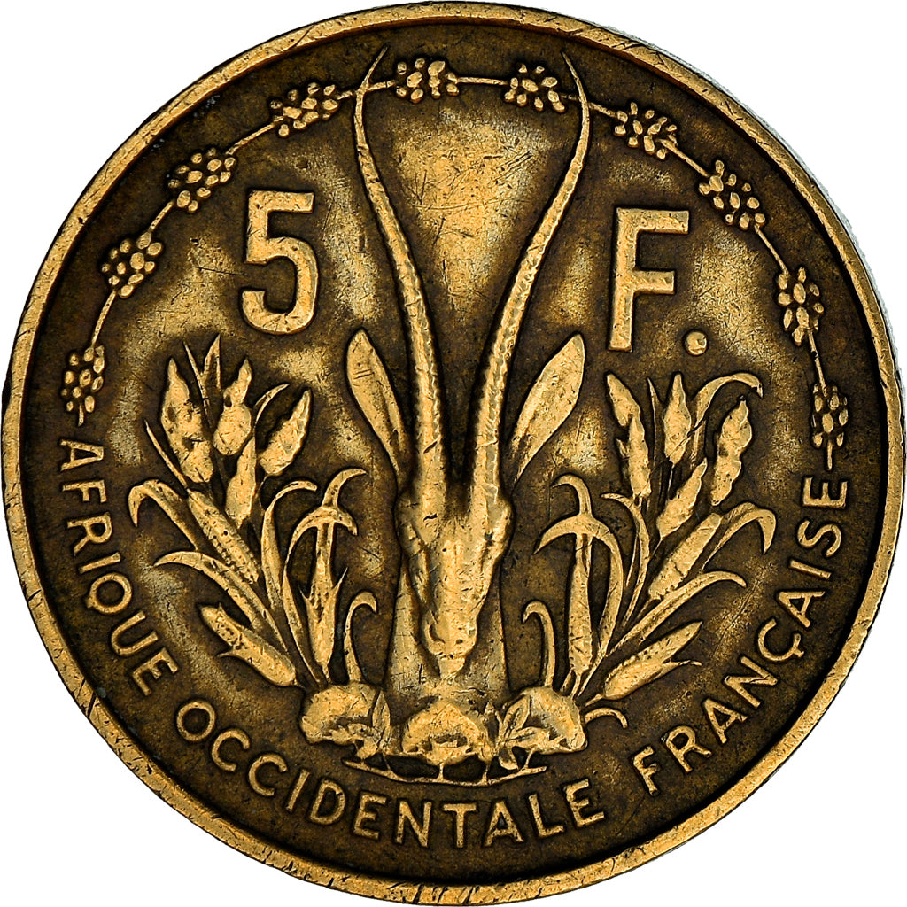 Moneta, Francuska Afryka Zachodnia, 5 Francs, 1956, AU(50-53), Aluminium-Brąz