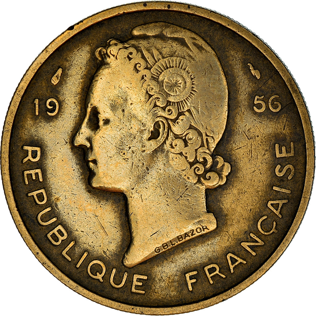 Münze, French West Africa, 25 Francs, 1956, SS, Aluminum-Bronze, KM:7