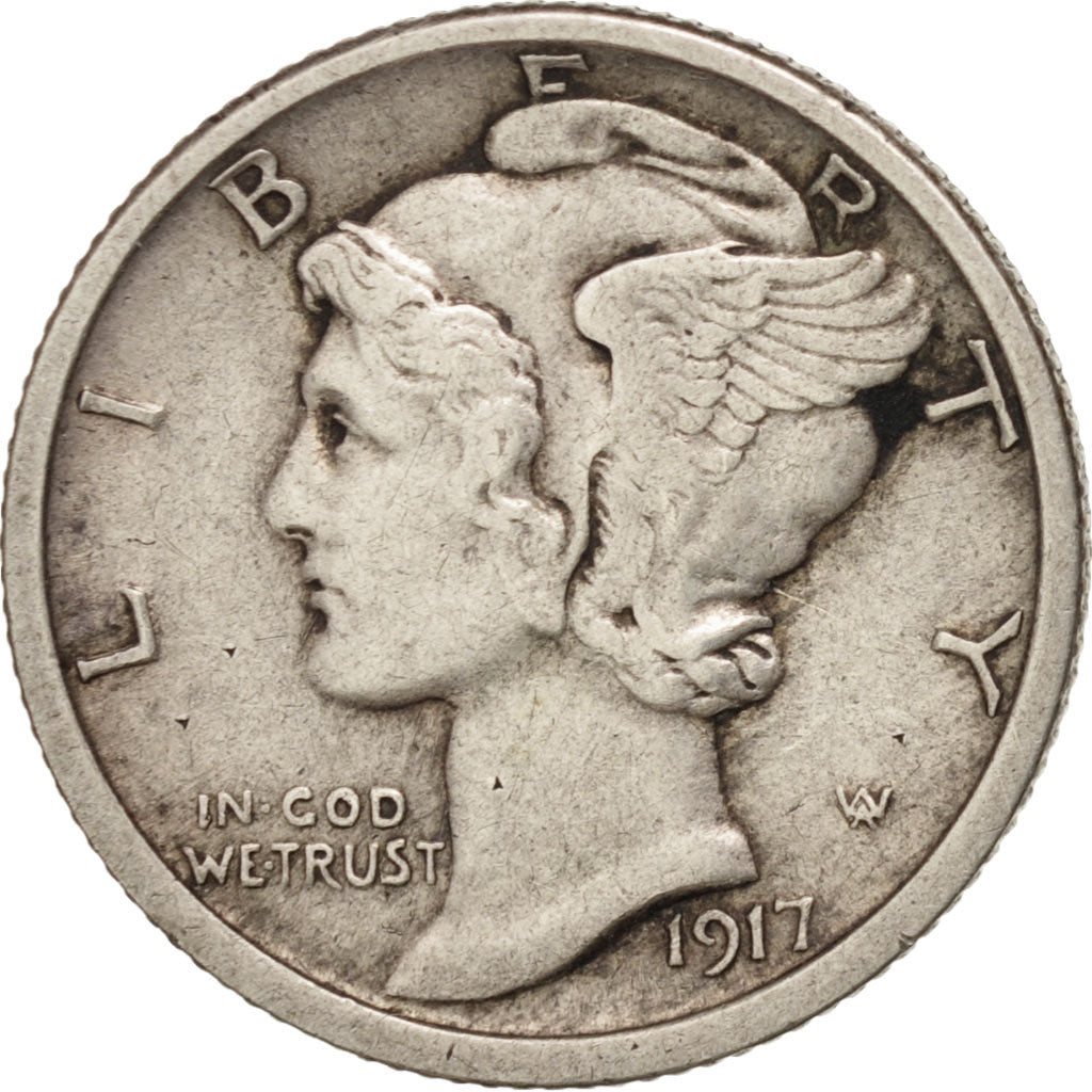 UNITED STATES, Mercury Dime, Dime, 1917, U.S. Mint, KM #140, AU(50-53), Silver,.