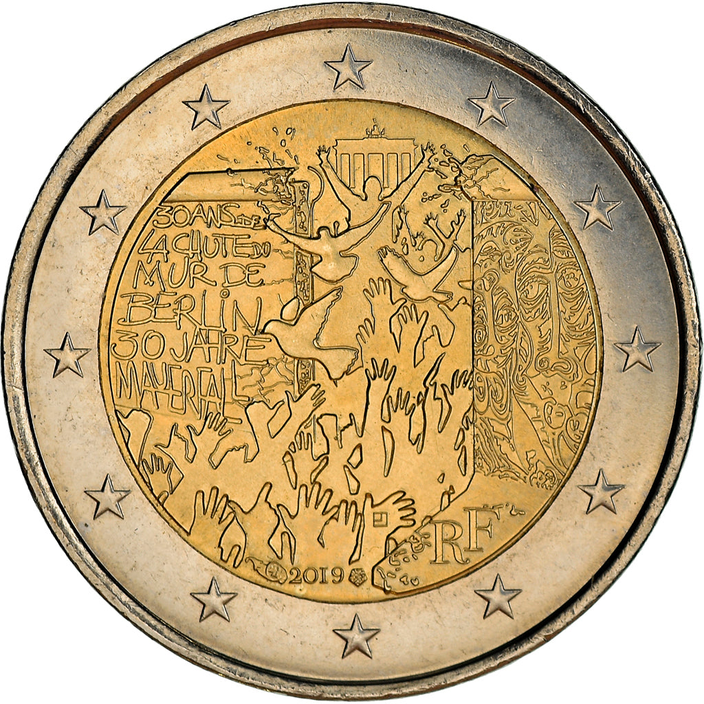 France, 2 Euro, 2019, Chute du mur de Berlin, MS(64), Bi-Metallic, KM:New