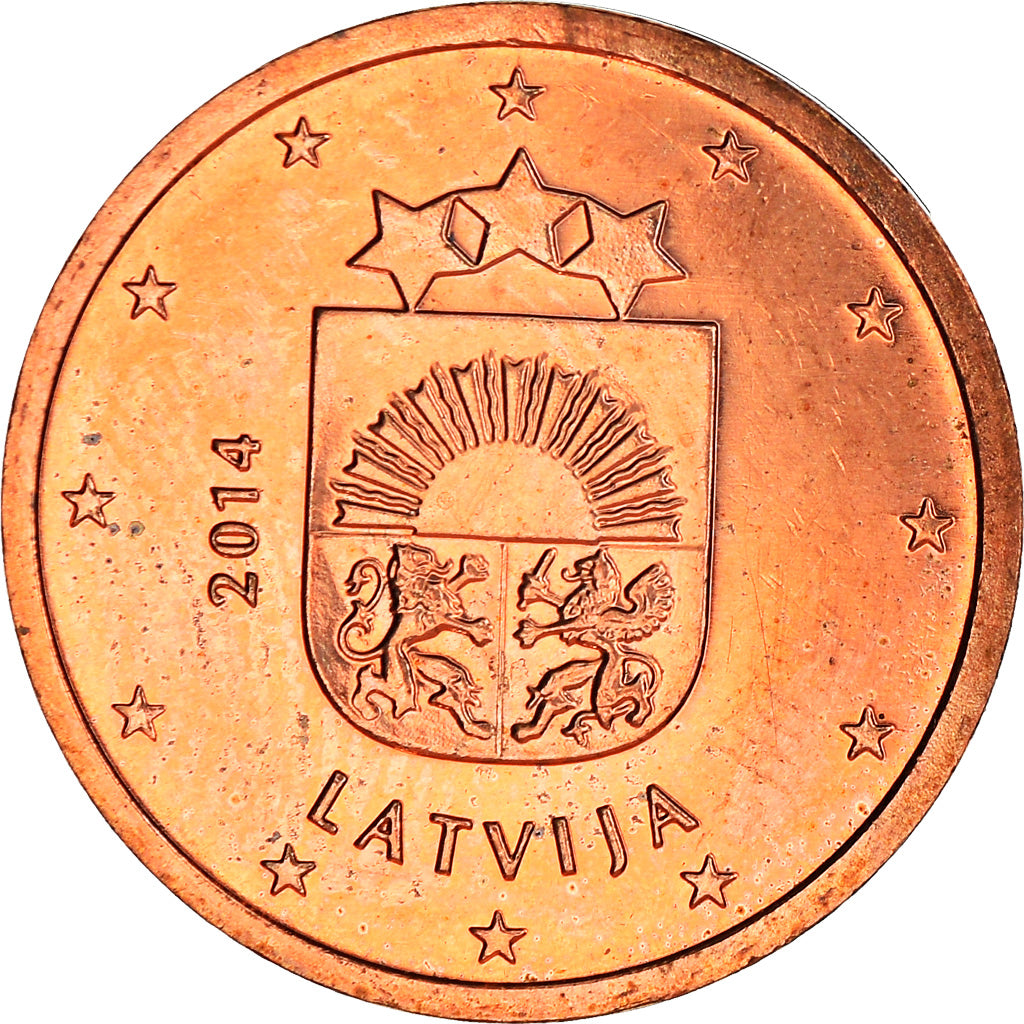Letland, 2 Euro Cent, 2014, UNC, Copper Plated Steel