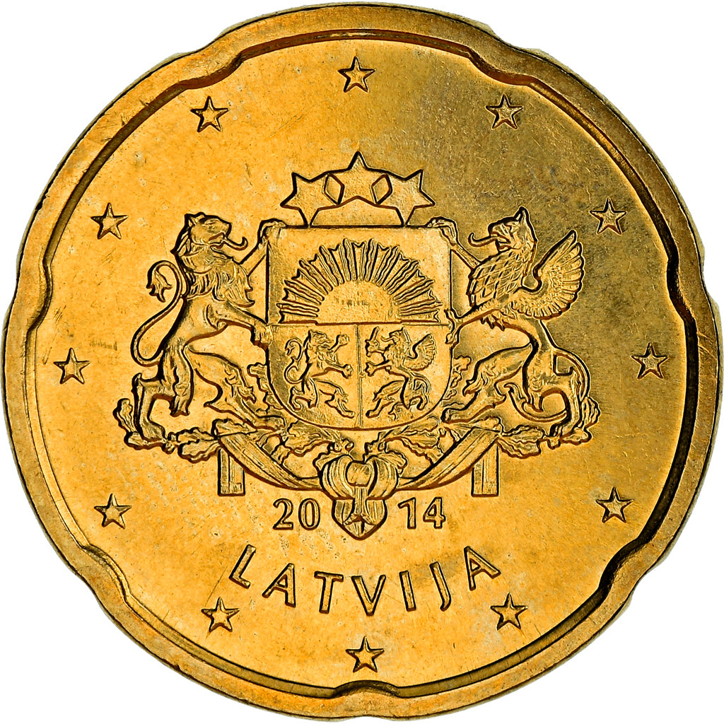 Latvia, 20 Euro Cent, 2014, Stuttgart, MS(64), Brass, KM:154