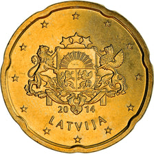 Latvia, 20 Euro Cent, 2014, Stuttgart, MS(64), Brass, KM:154