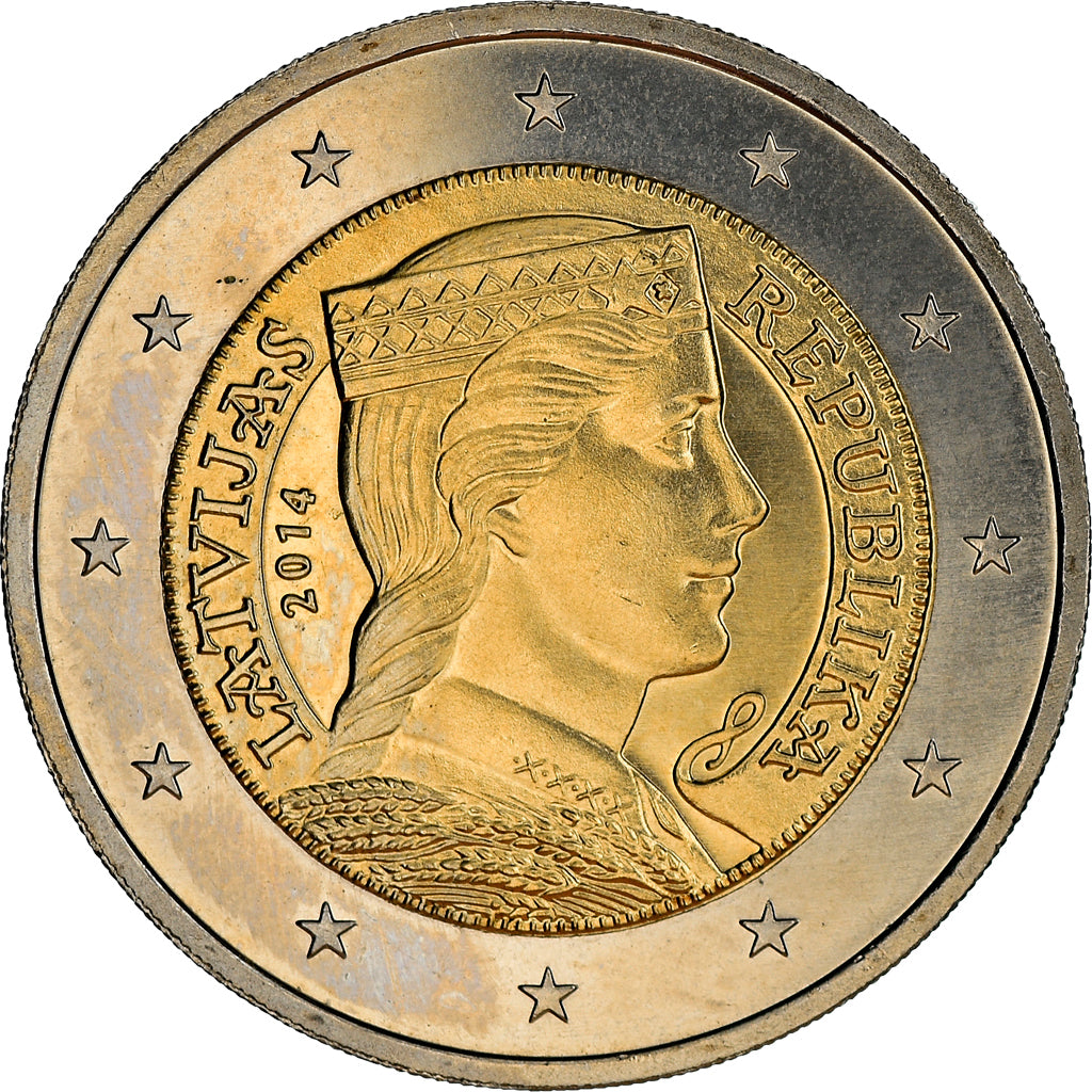 Lettonia, 2 Euro, 2014, Stuttgart, SPL+, Bi-metallico, KM:157
