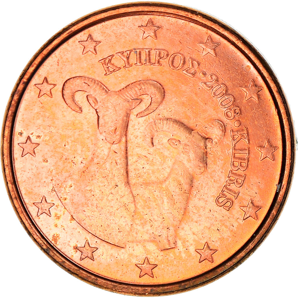 Cyprus, 1 Cent, Two mouflons, 2008, MS(64), Copper Plated Steel