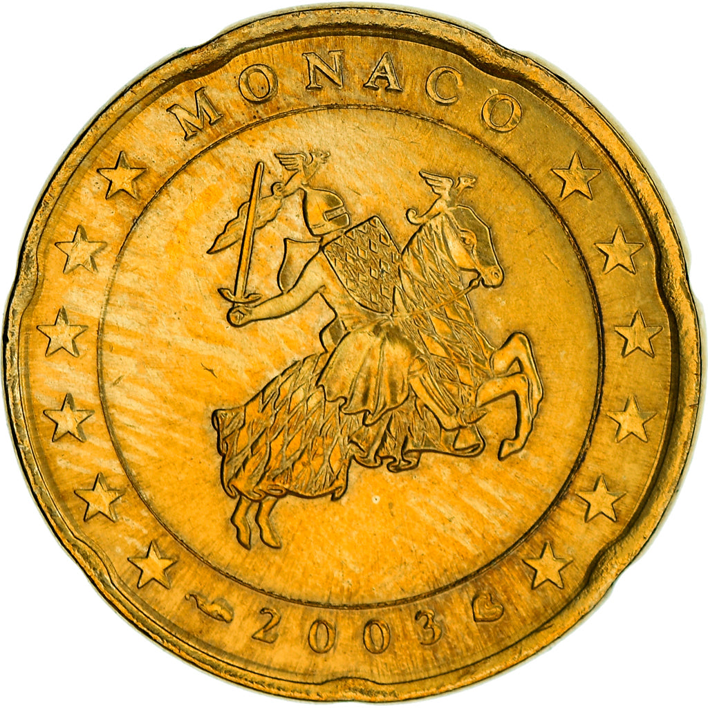 Mónaco, 20 Euro Cent, Prince Rainier III, 2003, Paris, MS(63), Latão