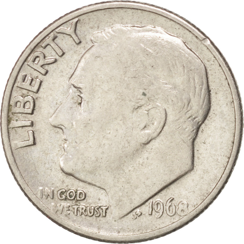 UNITED STATES, Roosevelt Dime, Dime, 1968, U.S. Mint, KM #195a, AU(50-53),...