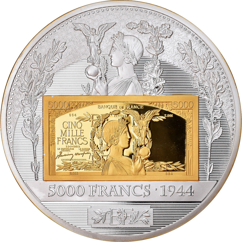Francia, medalla, Histoire de la Monnaie Française, 5000 Francs 1944, FDC