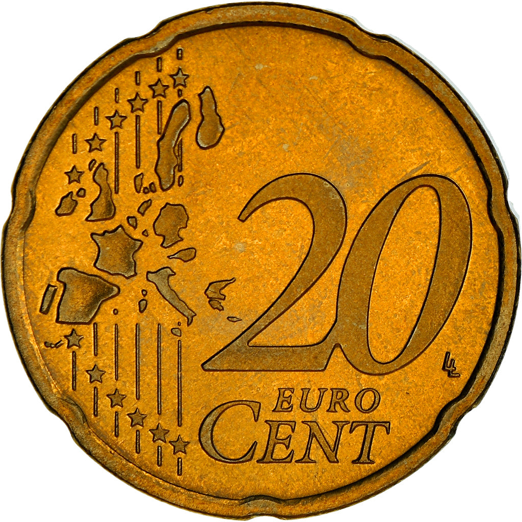 Netherlands, 20 Euro Cent, 1999, BE, MS(63), Brass, KM:New