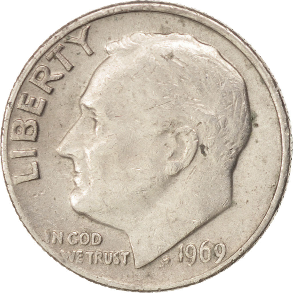 UNITED STATES, Roosevelt Dime, Dime, 1969, U.S. Mint, KM #195a, EF(40-45),...