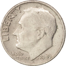 UNITED STATES, Roosevelt Dime, Dime, 1969, U.S. Mint, KM #195a, EF(40-45),...