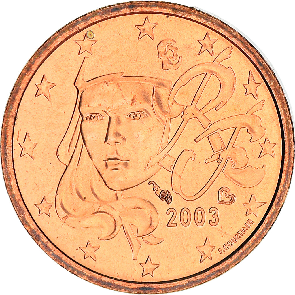 Francja, Euro Cent, 2003, Paris, BU, MS(65-70), Miedź platerowana stalą