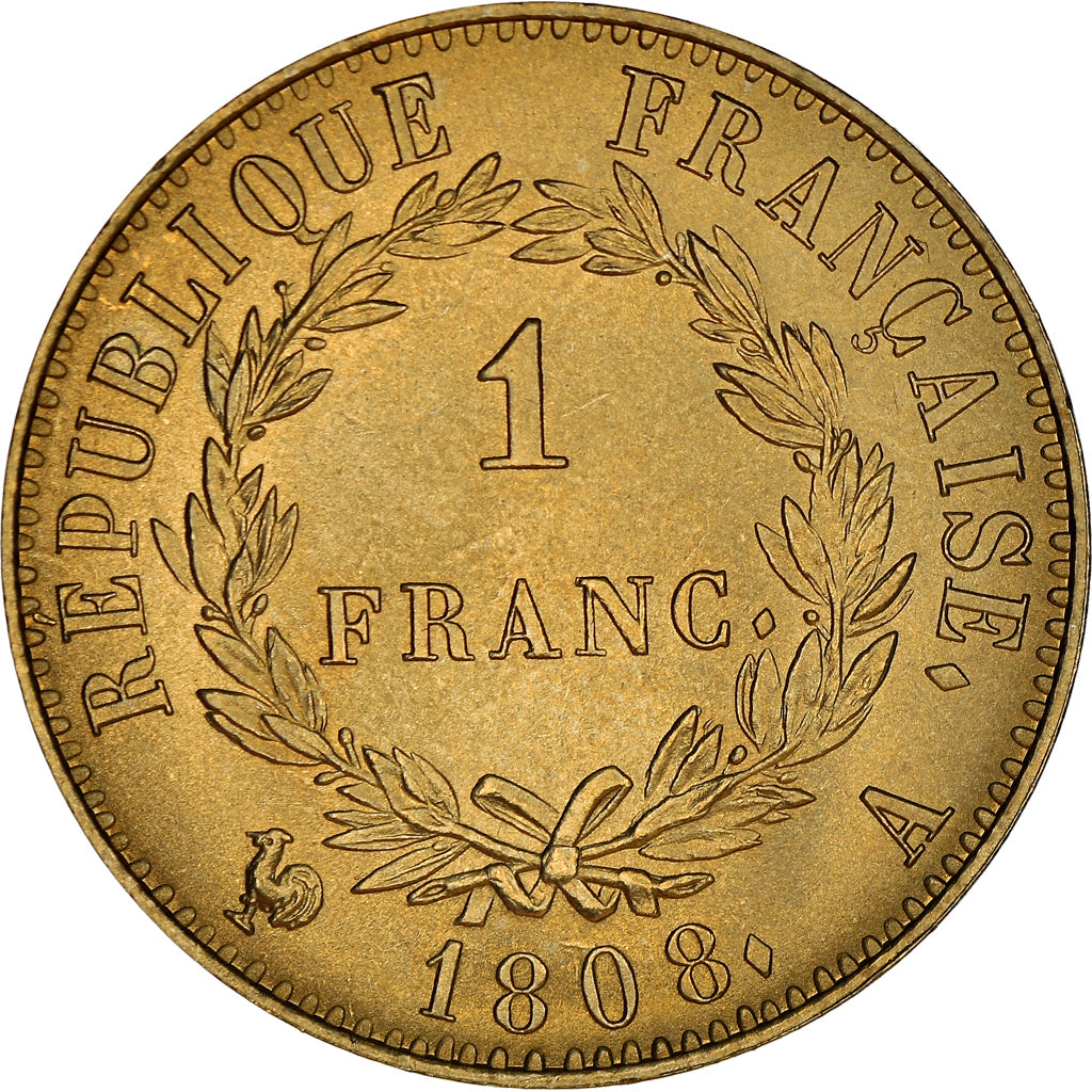 France, Medal, Reproduction 1 Franc Napoléon Ier 1808, MS(65-70), Bronze