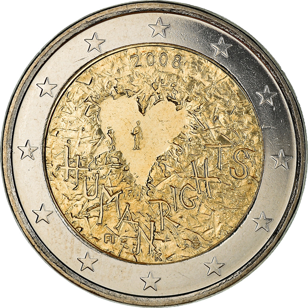 Finlandia, 2 Euro, Human Rights, 2008, Vantaa, SPL+, Bi-metallico, KM:143
