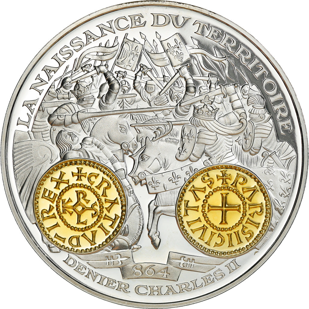 France, Medal, Histoire Monétaire, Denier Charles II, MS(65-70), Silver