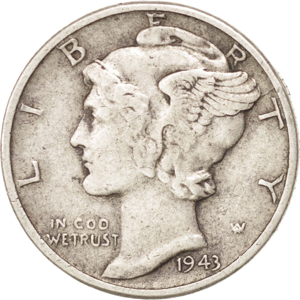 Coin, United States, Mercury Dime, Dime, 1943, U.S. Mint, Philadelphia