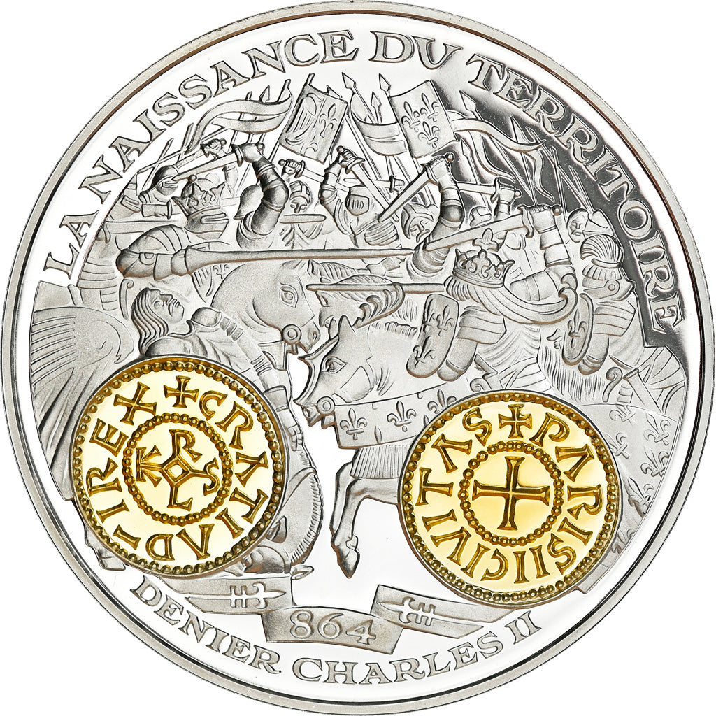 France, Medal, Histoire Monétaire, Denier Charles II, MS(65-70), Silver