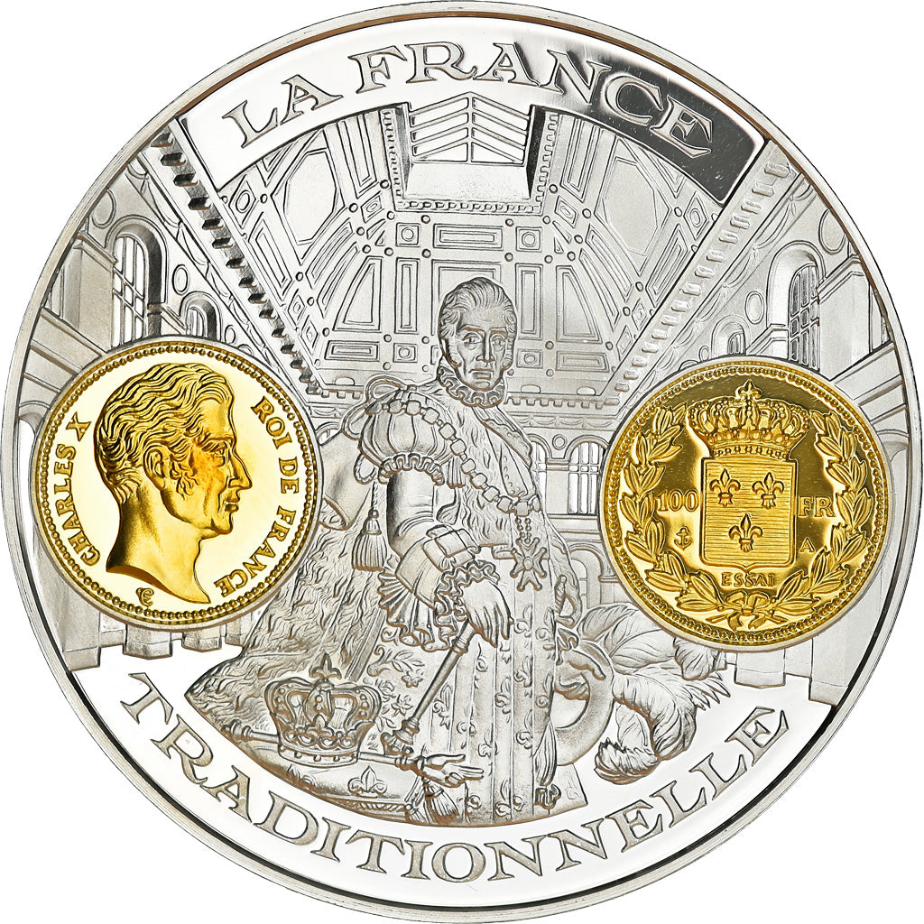 France, Medal, Histoire Monétaire, 100 Francs Or Charles X, MS(65-70), Silver