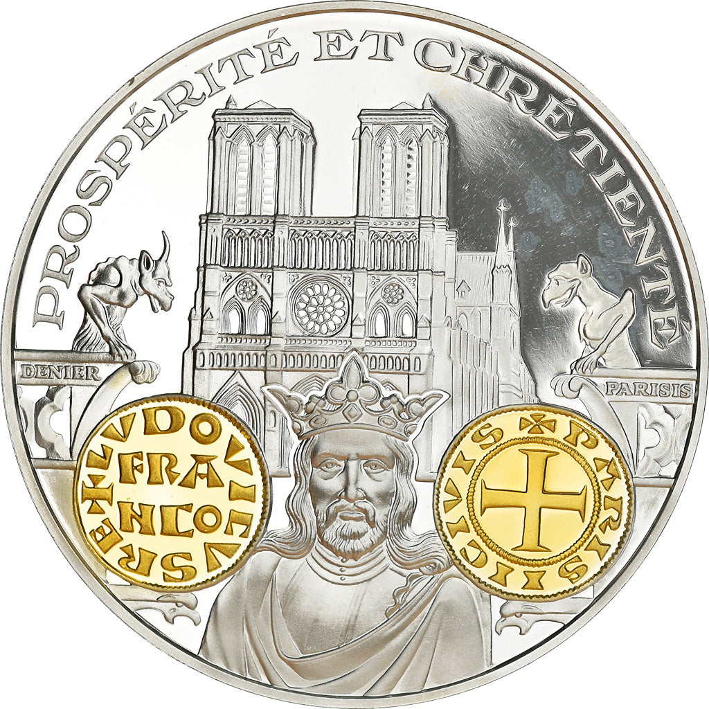 France, Medal, Histoire Monétaire, Denier Parisis, Louis VII, MS(65-70), Silver