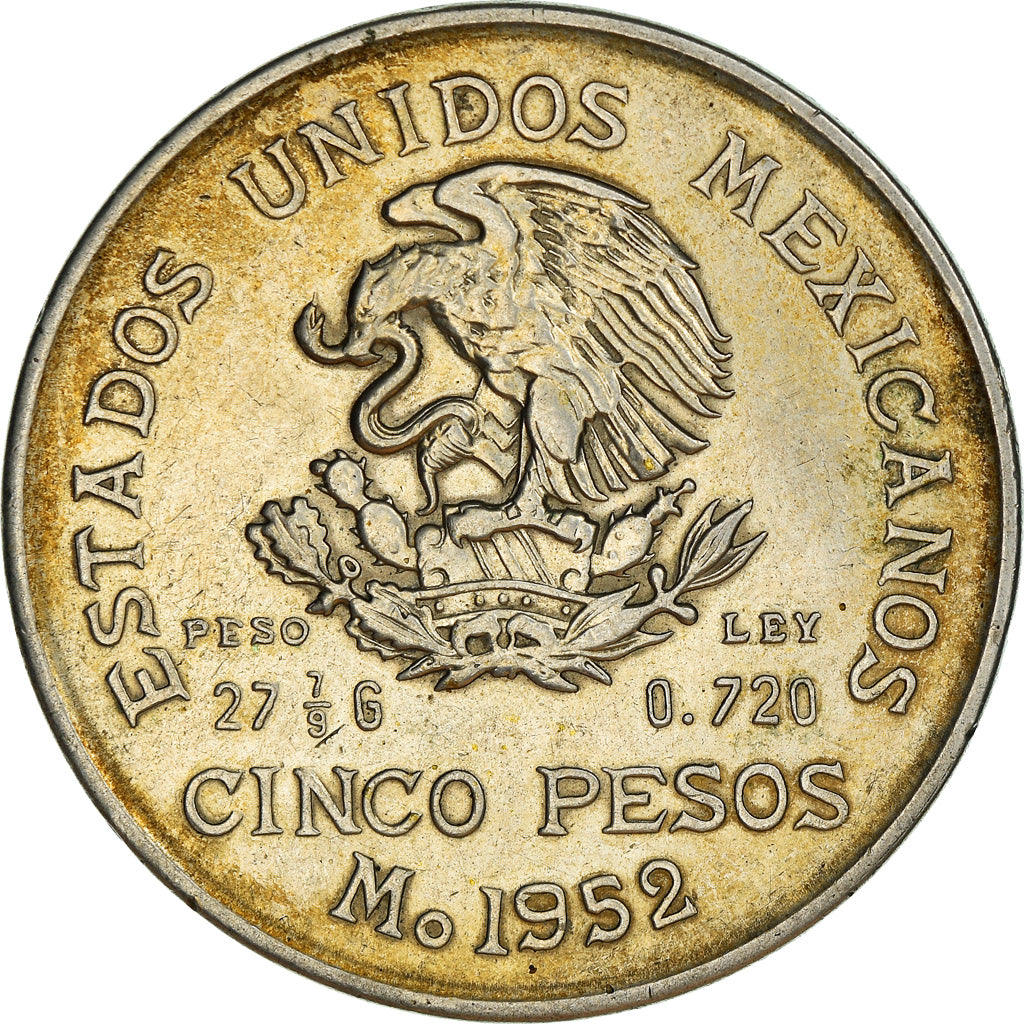 Moneta, Messico, 5 Pesos, 1952, Mexico City, BB, Argento, KM:467