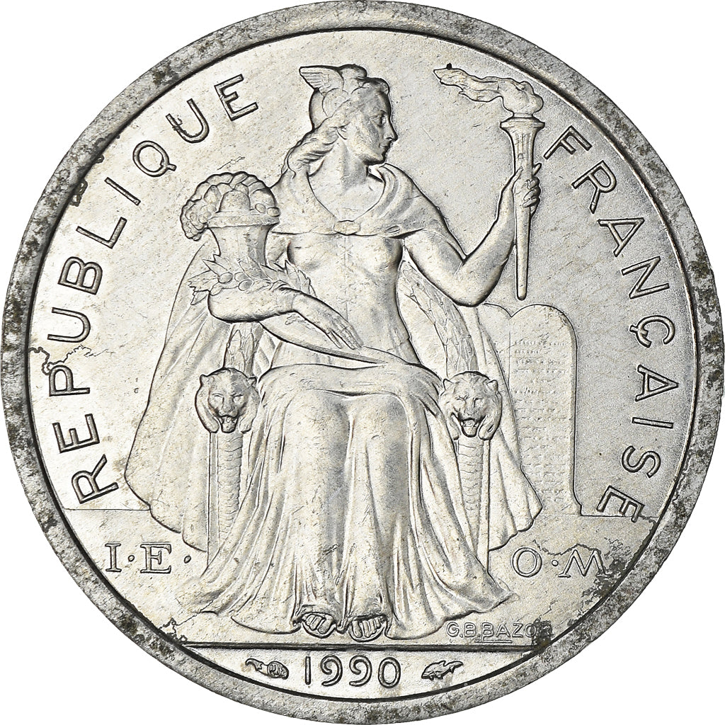 Coin, French Polynesia, 2 Francs, 1990, Paris, EF(40-45), Aluminum, KM:10