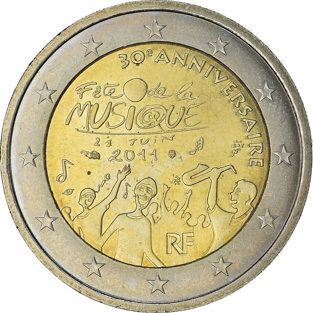 Francia, 2 Euro, Fête Musique, 2011, Paris, SC, Bimetálico, Gadoury:13.